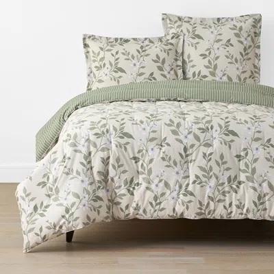 The Company Store Garden Mist Classic Cool Cotton Percale Reversible Comforter In Beige/green