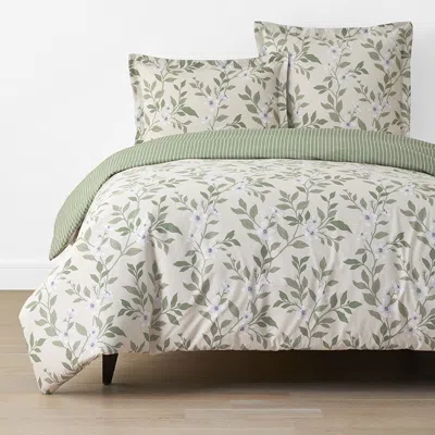 The Company Store Garden Mist Classic Cool Cotton Percale Reversible Duvet Cover In Beige/green