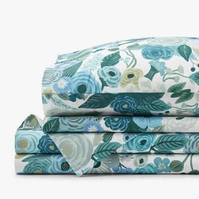 The Company Store Garden Party Classic Cool Cotton Percale Bed Sheet Set In Blue/green/teal