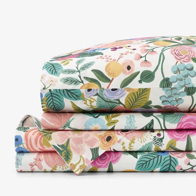 The Company Store Garden Party Classic Cool Cotton Percale Bed Sheet Set In Green/pink