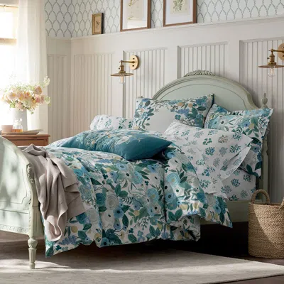 The Company Store Garden Party Classic Cool Cotton Percale Duvet Cover In Blue/green/teal