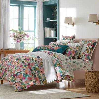 The Company Store Garden Party Classic Cool Cotton Percale Duvet Cover In Green/pink