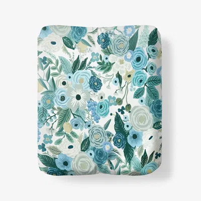 The Company Store Garden Party Classic Cool Cotton Percale Fitted Bed Sheet In Blue/green/teal
