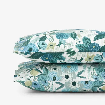 The Company Store Garden Party Classic Cool Cotton Percale Pillowcase Set In Blue/green/teal