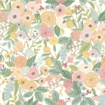 The Company Store Garden Party Traditional Wallpaper In Green/orange/coral