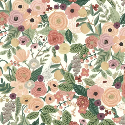 The Company Store Garden Party Traditional Wallpaper In Green/pink/red