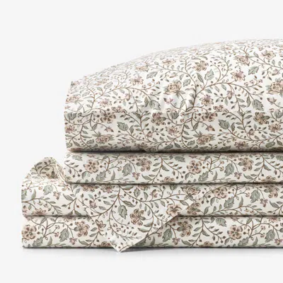 The Company Store Garden Patch Floral Garment Washed Cotton Percale Bed Sheet Set In Green/pink
