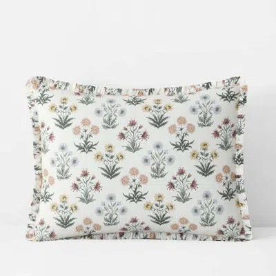 The Company Store Garden Patch Reversible Garment Washed Cotton Percale Sham In Green/ivory