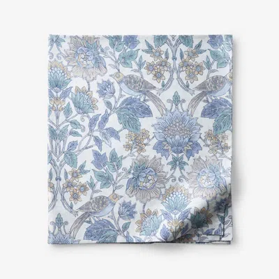 The Company Store Garden Song Premium Smooth Sateen Flat Bed Sheet In Blue