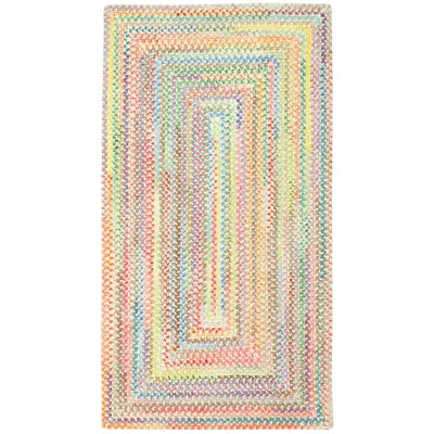 The Company Store Garden Stripe Reversible Braided Cotton Rug In Pink/yellow