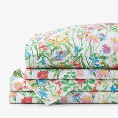 The Company Store Garden Symphony Classic Cool Cotton Percale Bed Sheet Set In Green/pink