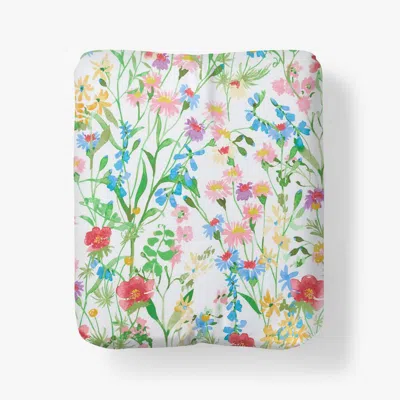 The Company Store Garden Symphony Classic Cool Cotton Percale Fitted Bed Sheet In Green/pink