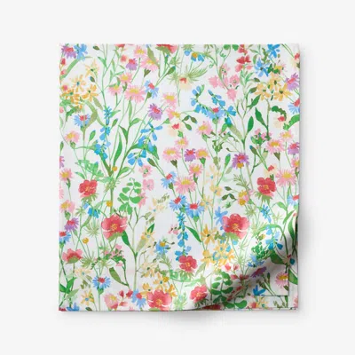 The Company Store Garden Symphony Classic Cool Cotton Percale Flat Bed Sheet In Green/pink