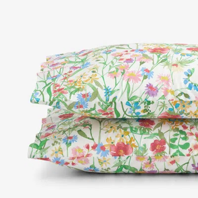 The Company Store Garden Symphony Classic Cool Cotton Percale Pillowcase Set In Green/pink