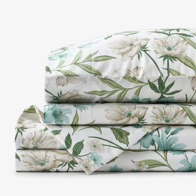 The Company Store Gardenia Mist Premium Smooth Wrinkle-free Sateen Bed Sheet Set In Blue/green/teal