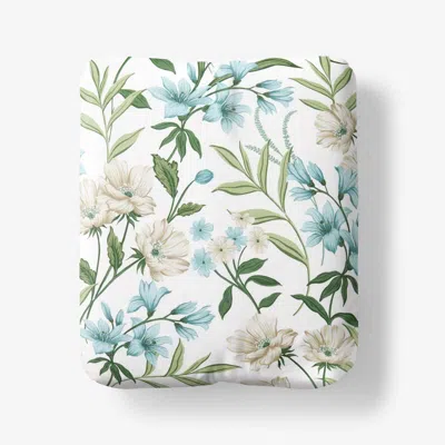 The Company Store Gardenia Mist Premium Smooth Wrinkle-free Sateen Fitted Bed Sheet In Blue/green/teal