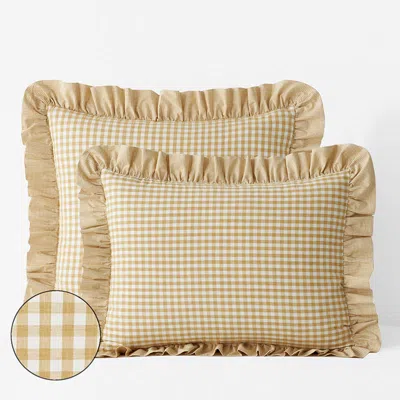 The Company Store Gingham Classic Cool Melange Cotton Percale Sham In White/yellow
