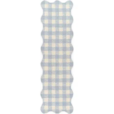 The Company Store Gingham Scallop Border Hand Tufted Wool Rug In Blue