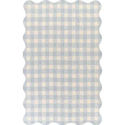 The Company Store Gingham Scallop Border Hand Tufted Wool Rug In Blue
