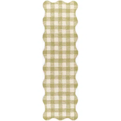 The Company Store Gingham Scallop Border Hand Tufted Wool Rug In Green