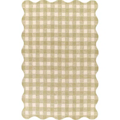 The Company Store Gingham Scallop Border Hand Tufted Wool Rug In Green