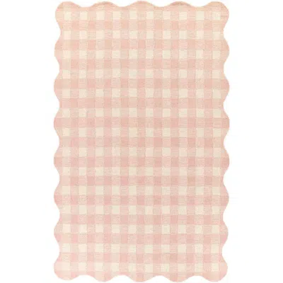 The Company Store Gingham Scallop Border Hand Tufted Wool Rug In Pink