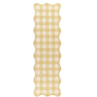 The Company Store Gingham Scallop Border Hand Tufted Wool Rug In Yellow