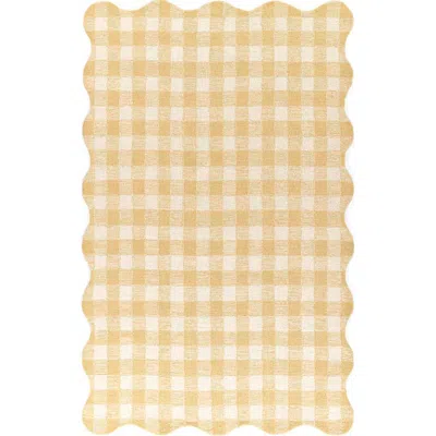 The Company Store Gingham Scallop Border Hand Tufted Wool Rug In Yellow