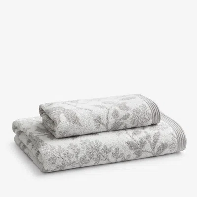 The Company Store Ginkgo And Wildflower Jacquard Hand Towel In Gray