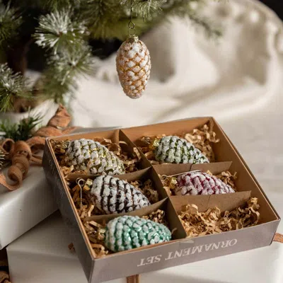 The Company Store Glimmer Pinecone Ornaments, Set Of 6, Glass |  In Multi