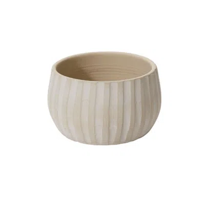 The Company Store Handmade Vertical Stripe Ceramic Cachepot In White