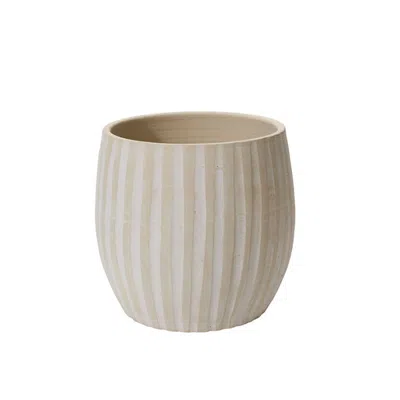 The Company Store Handmade Vertical Stripe Ceramic Cachepot In White