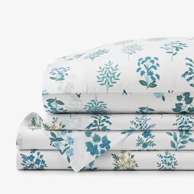 The Company Store Hawthorne Classic Cool Percale Bed Sheet Set In Blue/teal/turquoise