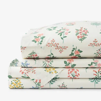 The Company Store Hawthorne Classic Cool Percale Bed Sheet Set In Green/ivory/pink