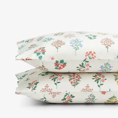 The Company Store Hawthorne Classic Cool Percale Pillowcase Set In Green/ivory/pink