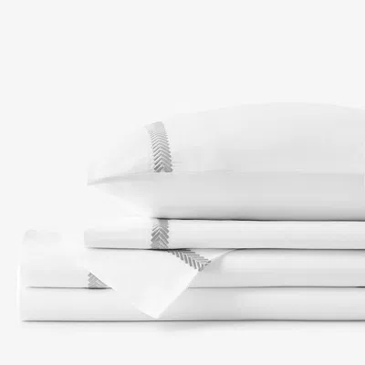 The Company Store Hewett Luxe Smooth Egyptian Cotton Sateen Bed Sheet Set In Gray/white