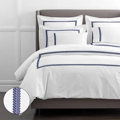The Company Store Hewett Luxe Smooth Egyptian Cotton Sateen Duvet Cover In Blue/white