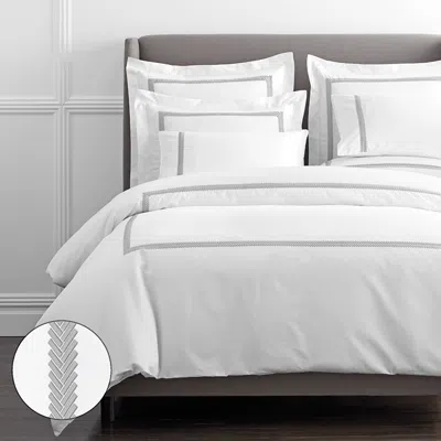 The Company Store Hewett Luxe Smooth Egyptian Cotton Sateen Duvet Cover In Gray/white