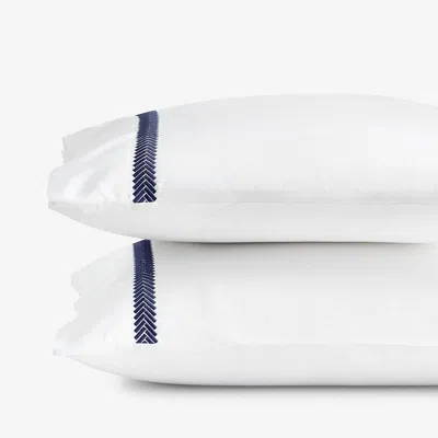 The Company Store Hewett Luxe Smooth Egyptian Cotton Sateen Pillowcase Set In Blue/white