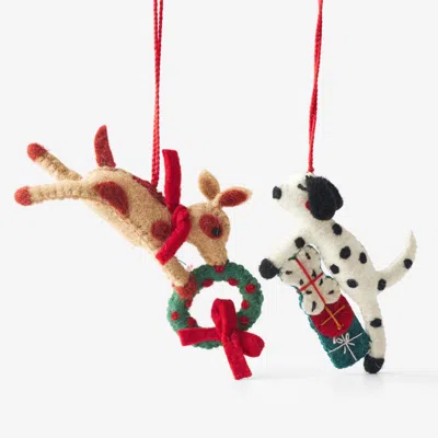 The Company Store Holiday Felt Ornaments, Set Of 2 In Brown