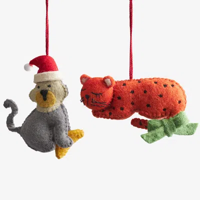 The Company Store Holiday Felt Ornaments, Set Of 2 In Gray/orange/coral