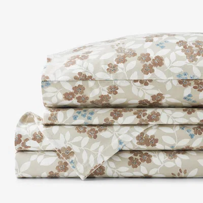 The Company Store Holiday Print Classic Ultra-cozy Cotton Velvet Cotton Flannel Bed Sheet Set In Beige/brown