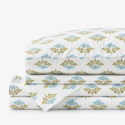 The Company Store Idril Classic Cool Cotton Percale Bed Sheet Set In Blue/green/white
