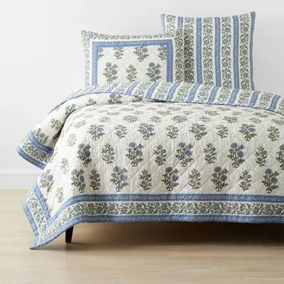 The Company Store India Garden Reversible Quilt In Blue/green/ivory