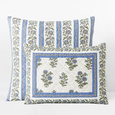 The Company Store India Garden Reversible Quilted Sham In Blue/green/ivory
