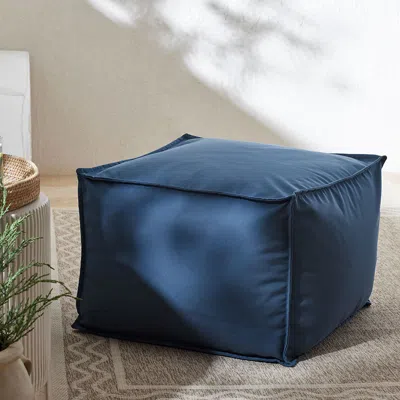 The Company Store Indoor/outdoor Square Pouf In Blue