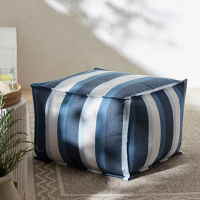 The Company Store Indoor/outdoor Square Pouf In Blue/ivory