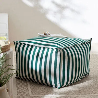 The Company Store Indoor/outdoor Square Pouf In Green/white