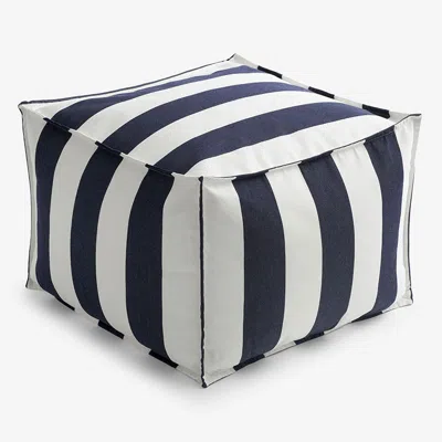 The Company Store Indoor/outdoor Square Pouf In Navy/white