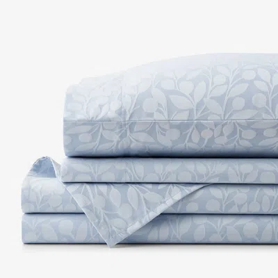 The Company Store Jacquard Leaf Yarn-dyed Premium Smooth Supima® Cotton Wrinkle-free Sateen Bed Sheet Set In Blue Shadow